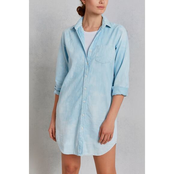 Frank & Eileen Mary Famous Denim Shirtdress Medium Sky Blue Tie Dye Cotton - Picture 1 of 5